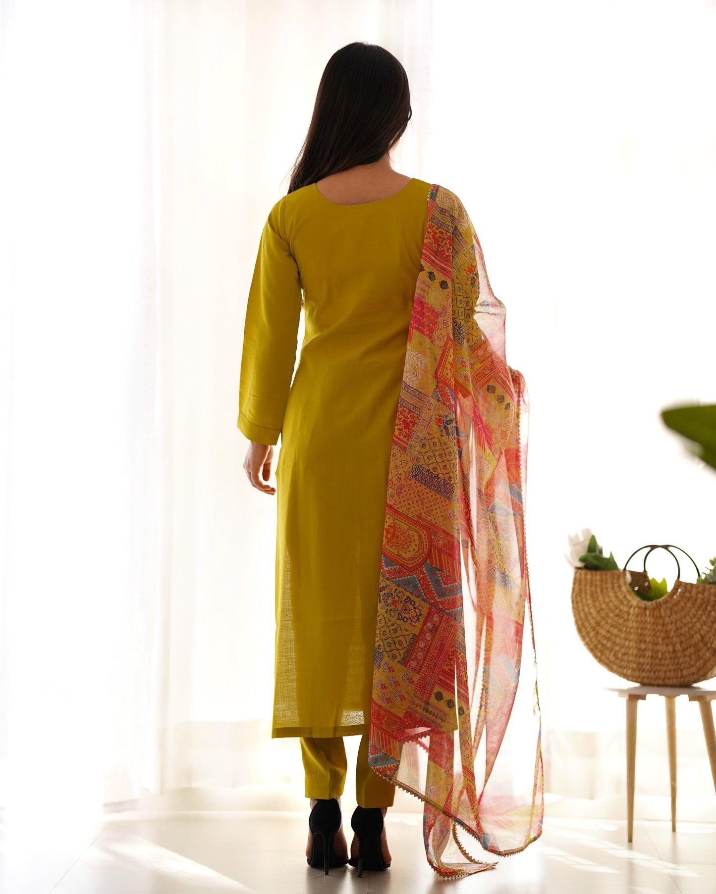 Delightful Viscose Teal Blue And Mustard Color Kurta With Pent