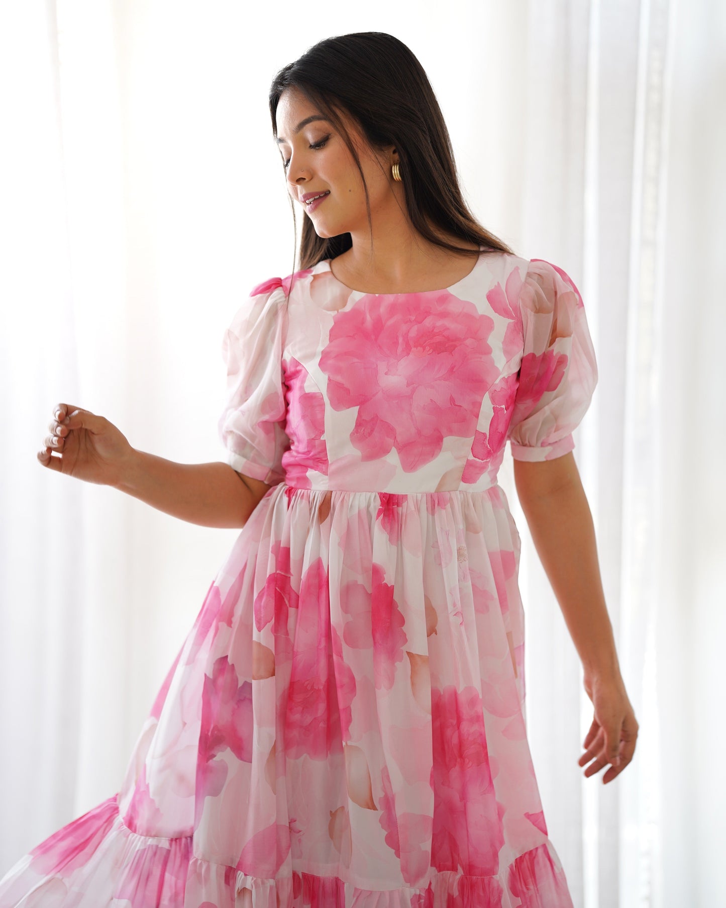 Party Wear Organza Ready To Wear Pink Color Froke