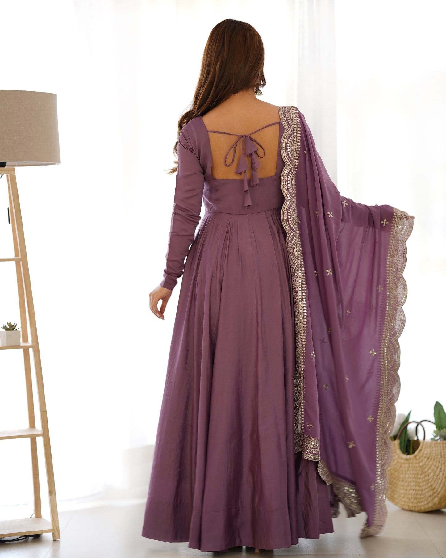 Decent Wine And Mustard Roman Silk Anarkali Gown