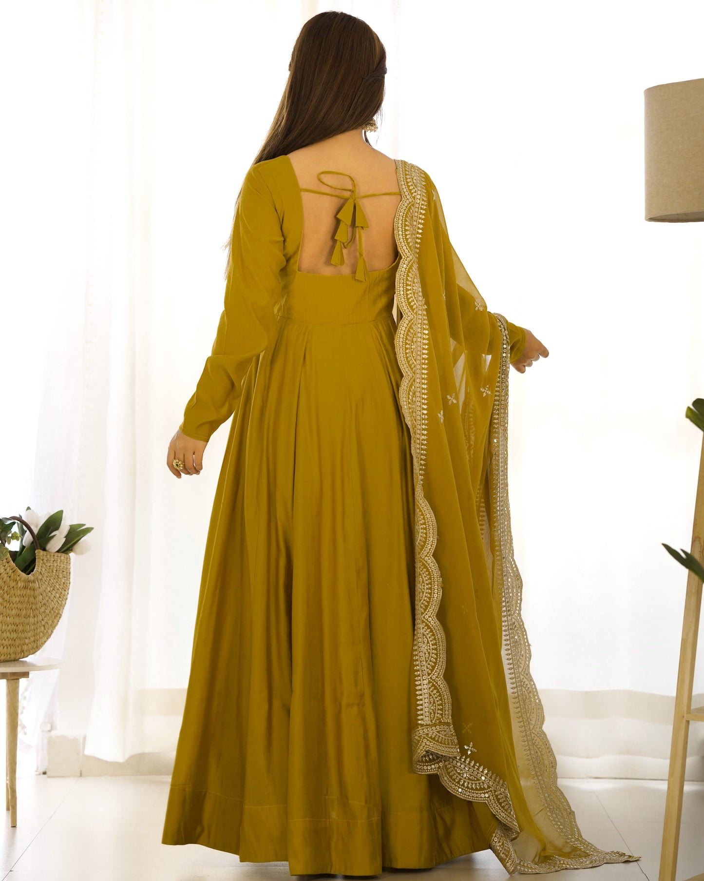 Decent Wine And Mustard Roman Silk Anarkali Gown