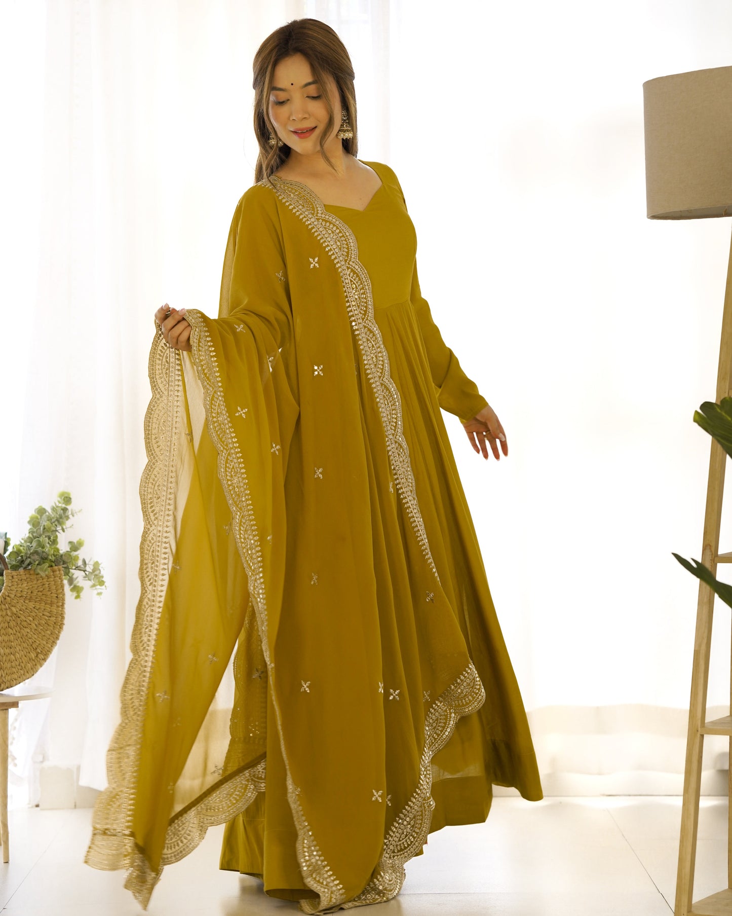 Decent Wine And Mustard Roman Silk Anarkali Gown