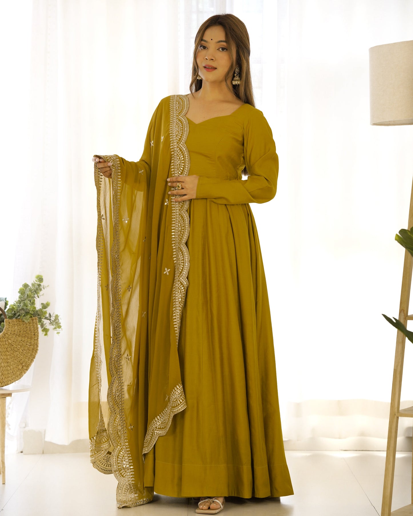 Decent Wine And Mustard Roman Silk Anarkali Gown