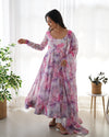Beautiful Pink Color Organza Silk Print Anarkali Suit Set