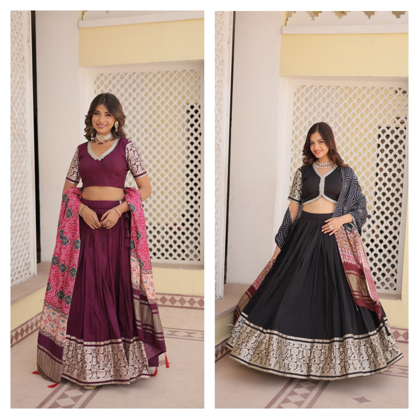 Designer Viscose Jequard Wine & Black Color Lehenga Choli