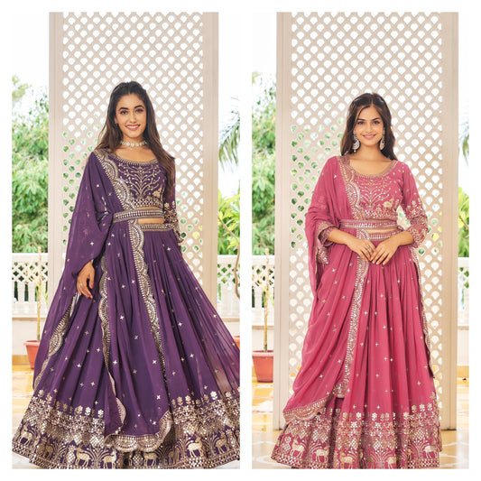 Beautiful Sequence Work Purple And Pink Color Lehenga Choli
