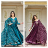 Awesome Rangoli Embroidery Work Teal Blue & Wine Color Gown