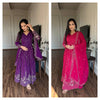 Delightful Embroidery Work Purple & Pink Color Gown