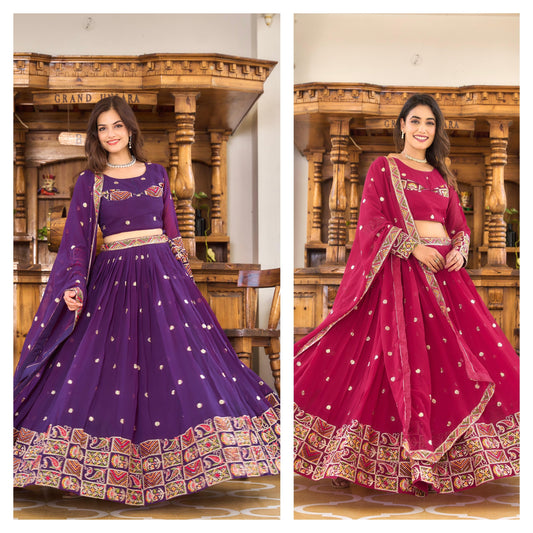 Stunning Georgette Purple And Pink Color Lehenga Choli