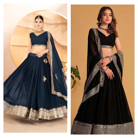 Demanding Embroidered Work Teal Blue & Black Color Lehenga Choli TD-6055