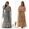 Classic Fox Georgette Zigzag Print Multi Sky Blue And Mustard Color Gown