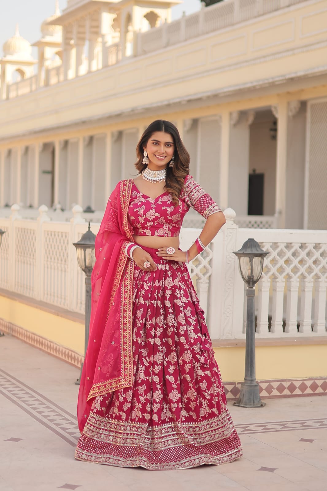 Weeding Wear Yellow And Maroon Color Jacquard Sequence Work Lehenga Choli