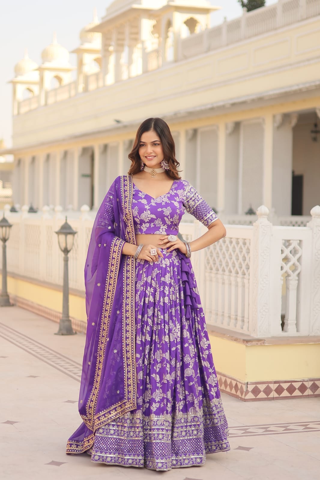 Weeding Wear Yellow And Maroon Color Jacquard Sequence Work Lehenga Choli