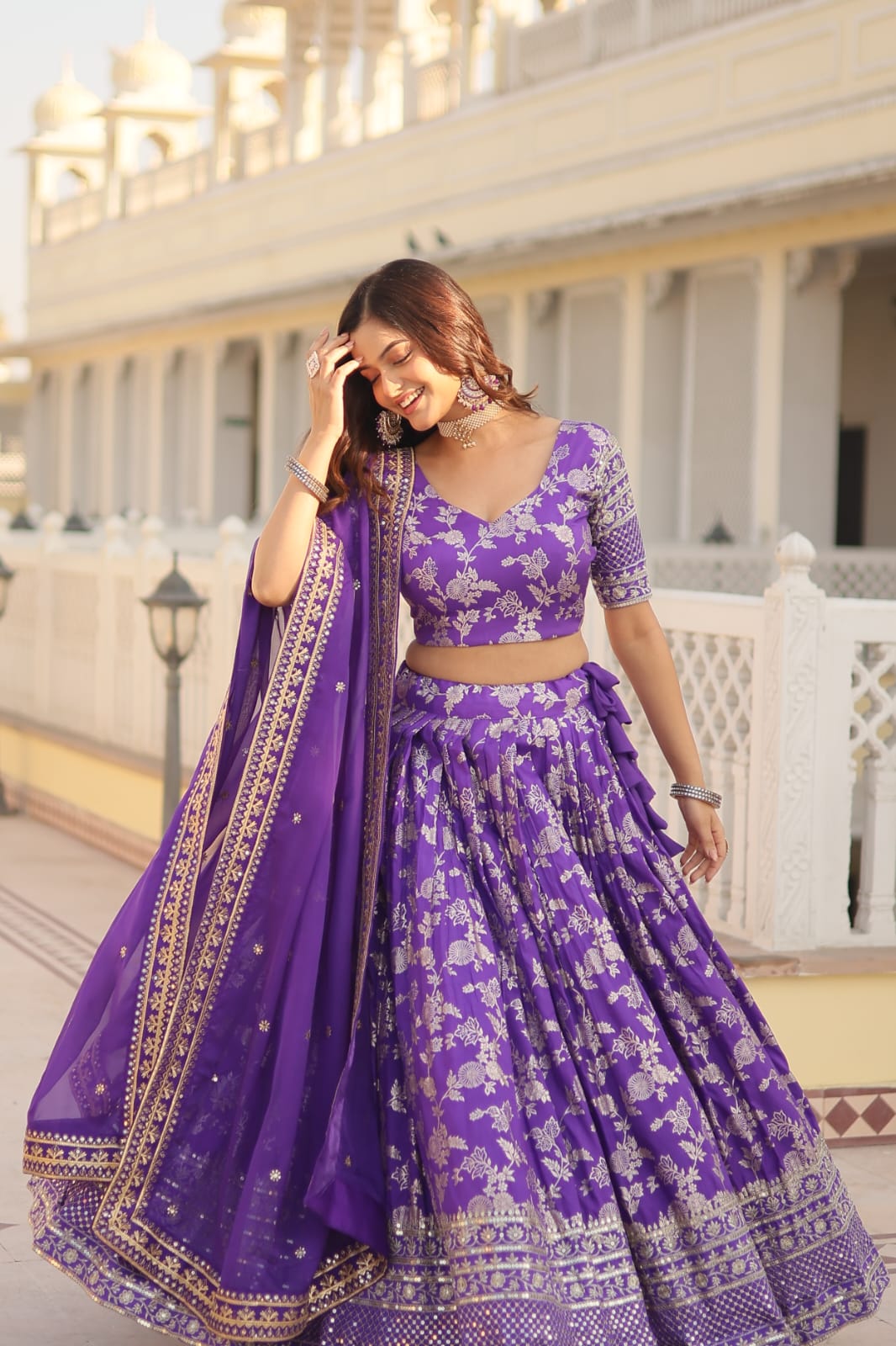 Weeding Wear Yellow And Maroon Color Jacquard Sequence Work Lehenga Choli