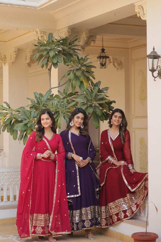Outstanding Sequence Work Maroon, Pink And Wine Color Gown