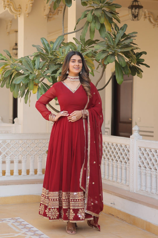 Outstanding Sequence Work Maroon, Pink And Wine Color Gown