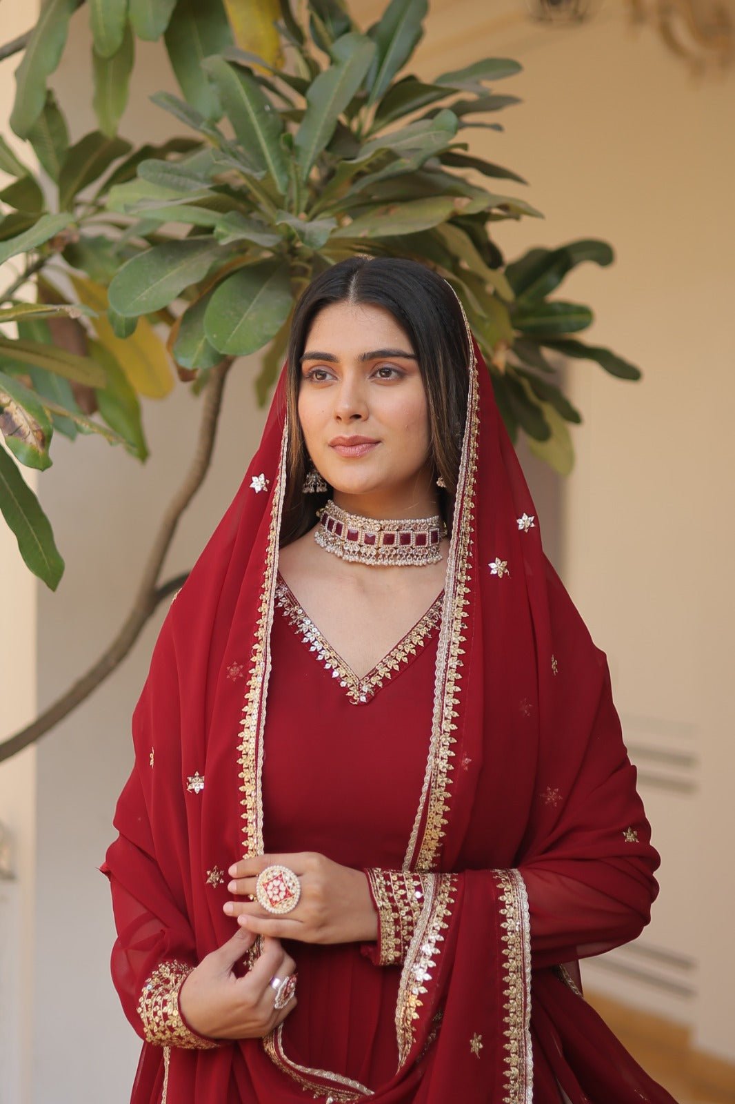 Outstanding Sequence Work Maroon, Pink And Wine Color Gown
