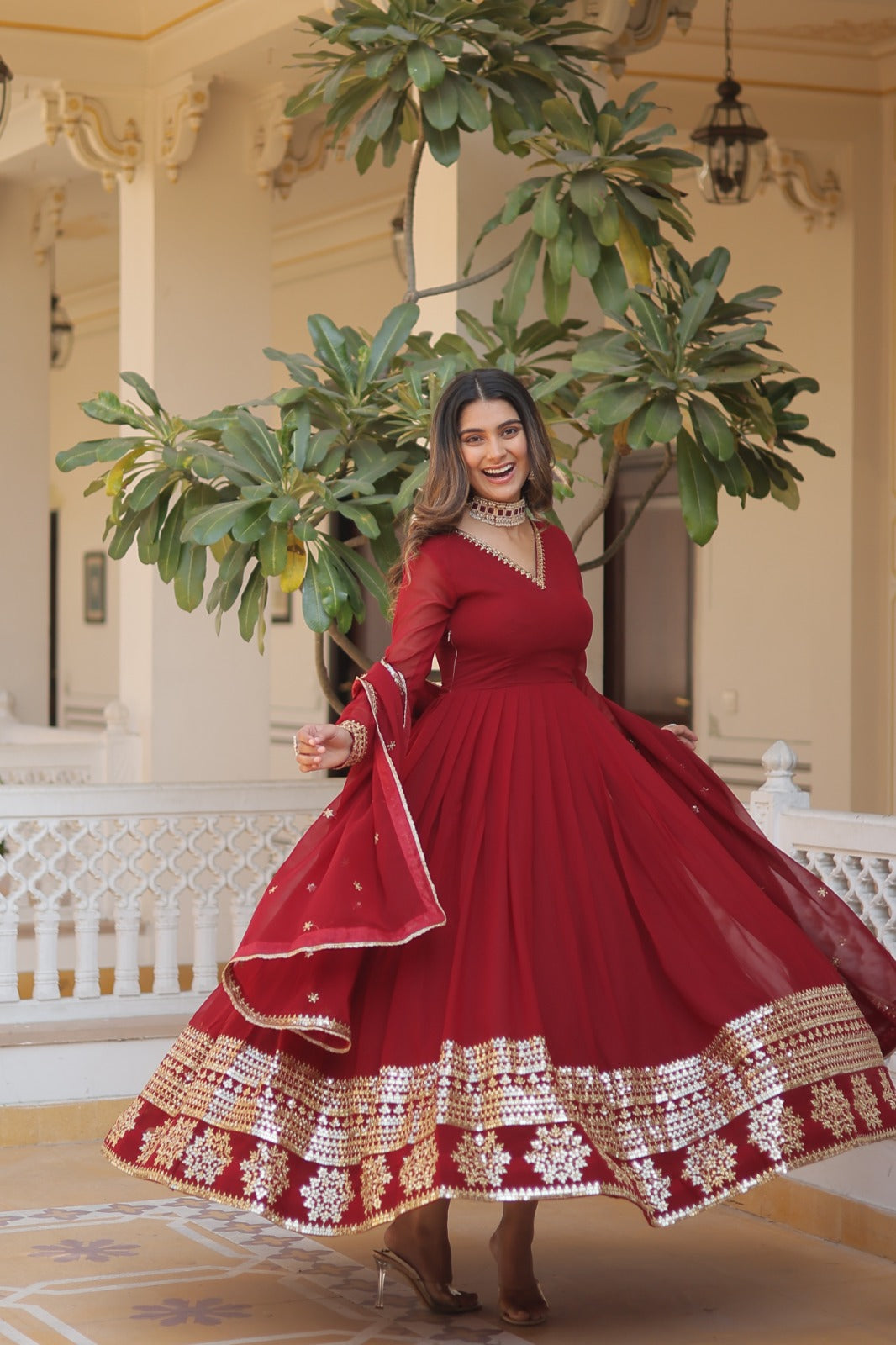 Outstanding Sequence Work Maroon, Pink And Wine Color Gown