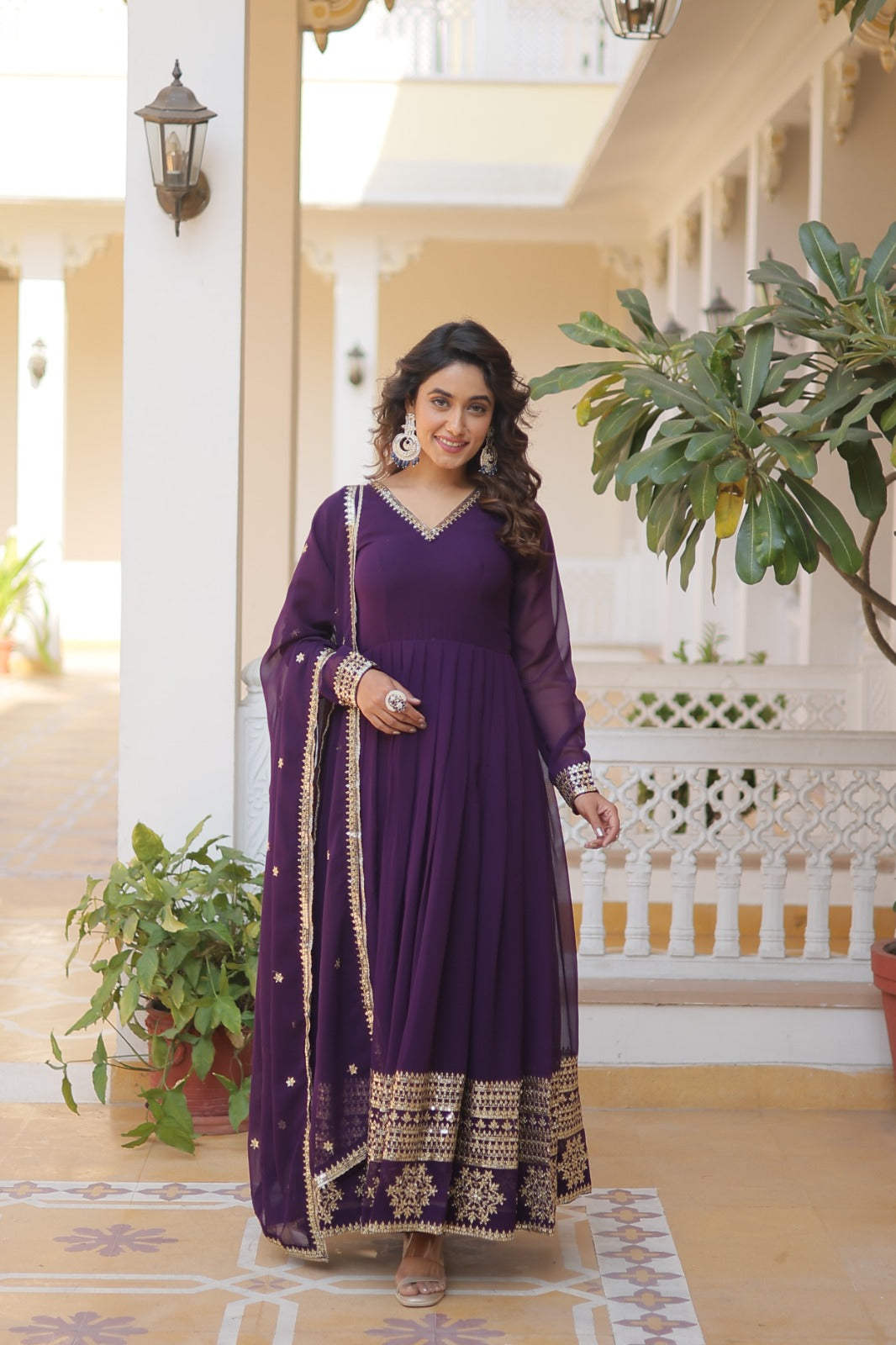 Outstanding Sequence Work Maroon, Pink And Wine Color Gown