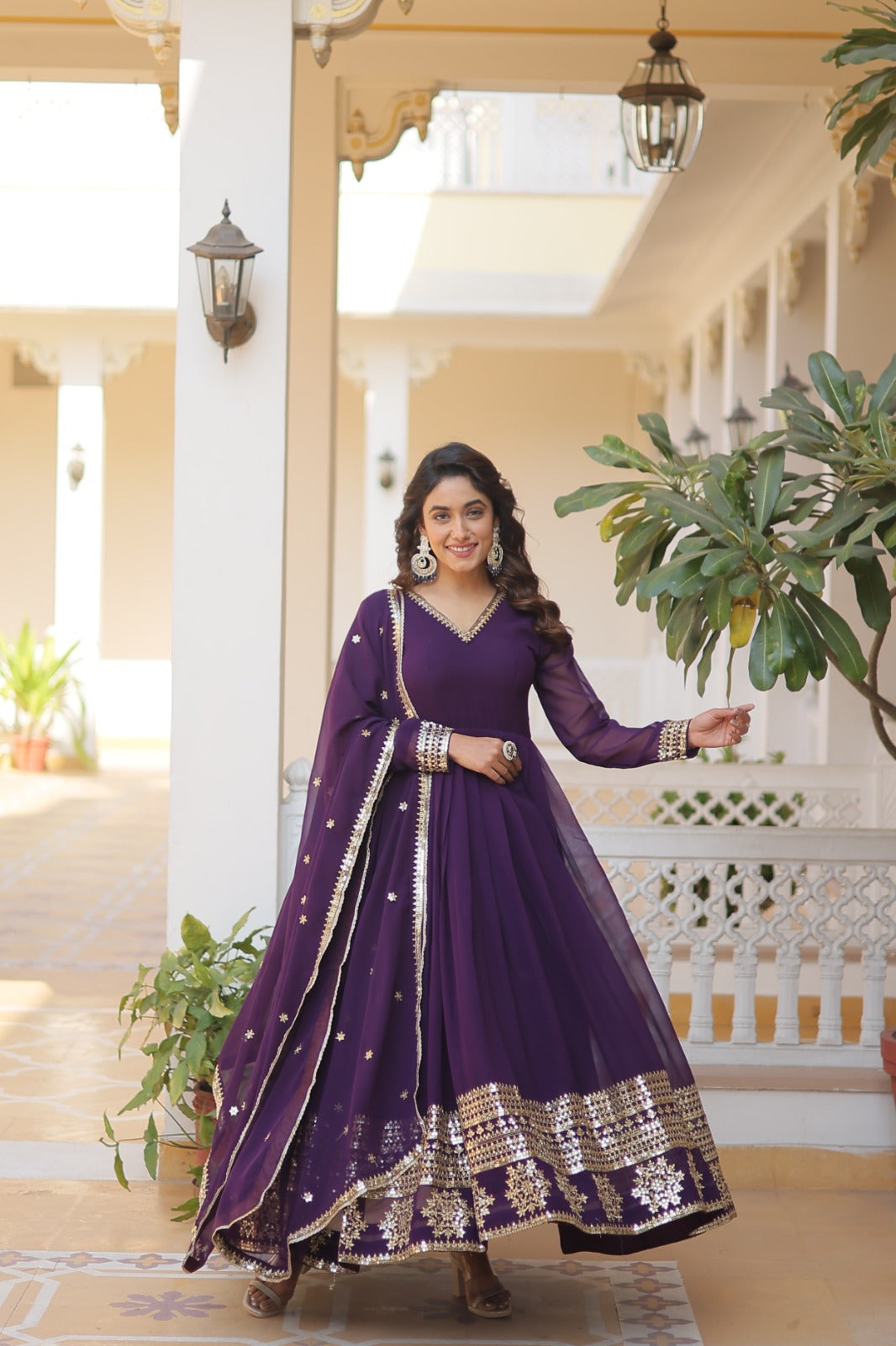 Outstanding Sequence Work Maroon, Pink And Wine Color Gown