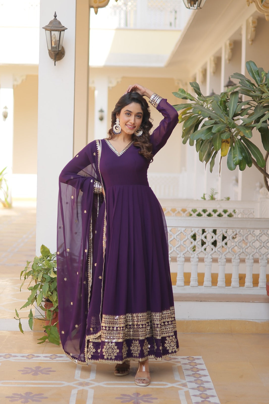 Outstanding Sequence Work Maroon, Pink And Wine Color Gown