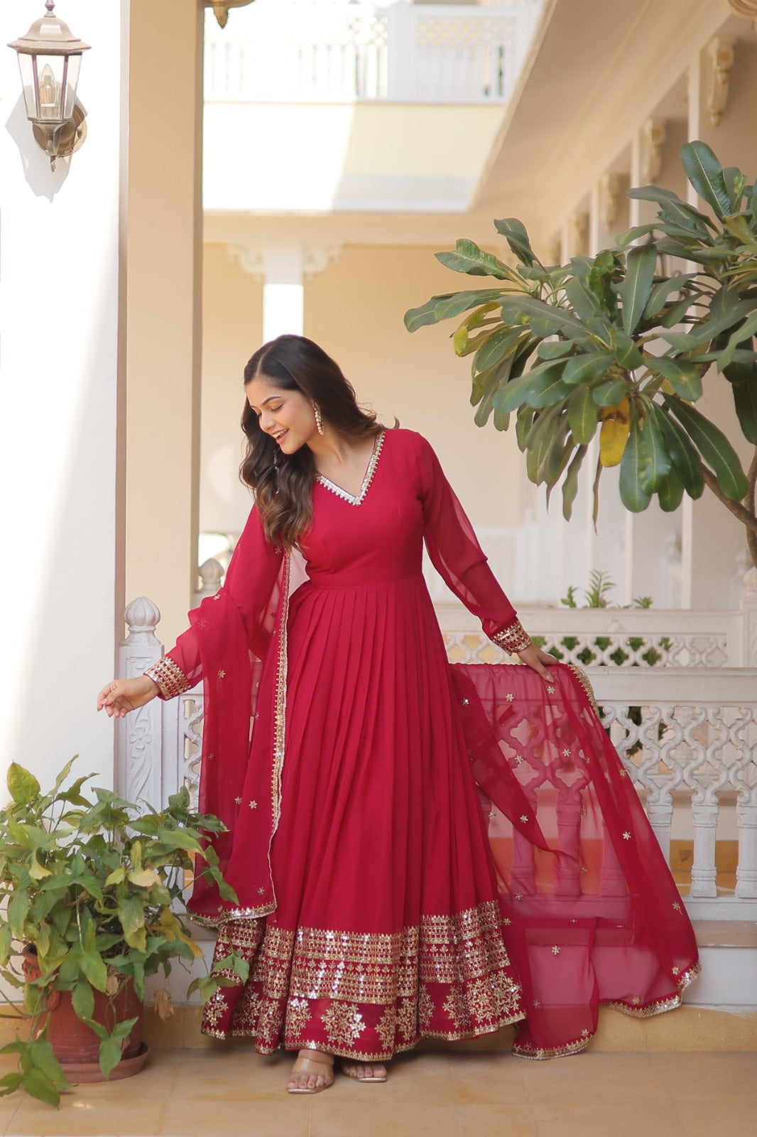 Outstanding Sequence Work Maroon, Pink And Wine Color Gown