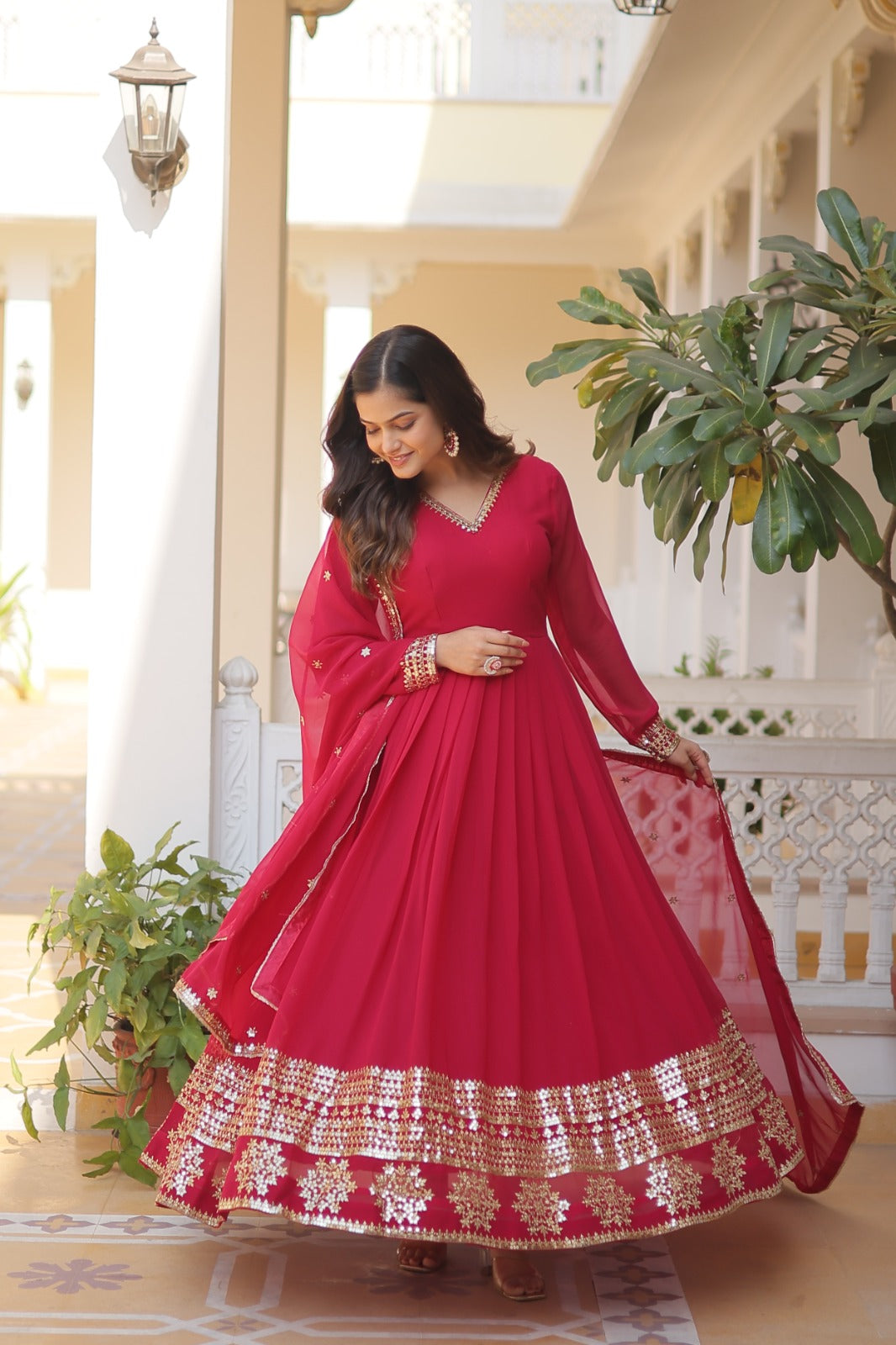 Outstanding Sequence Work Maroon, Pink And Wine Color Gown