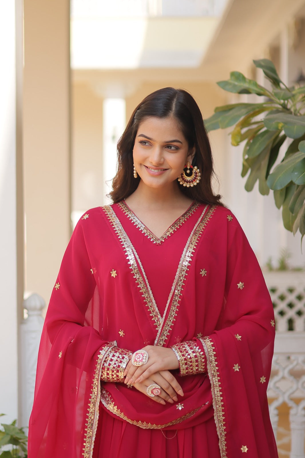 Outstanding Sequence Work Maroon, Pink And Wine Color Gown