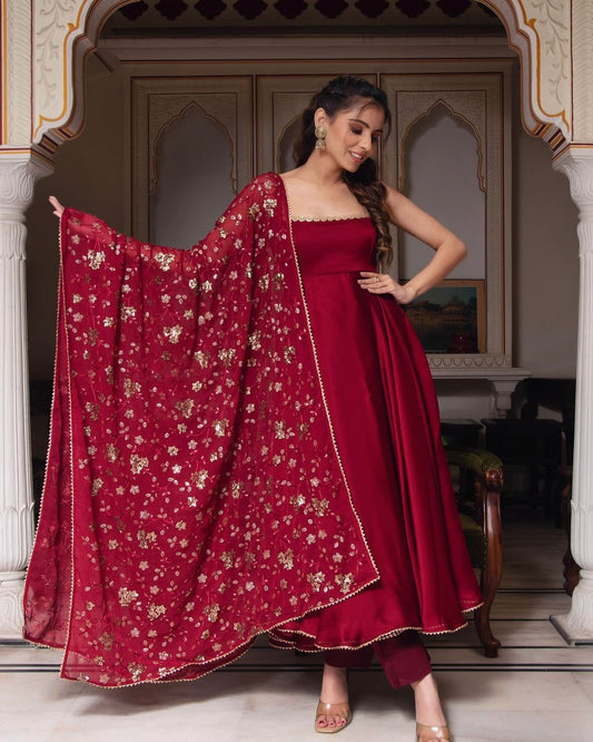Presenting Red Color Plain Georgette Gown