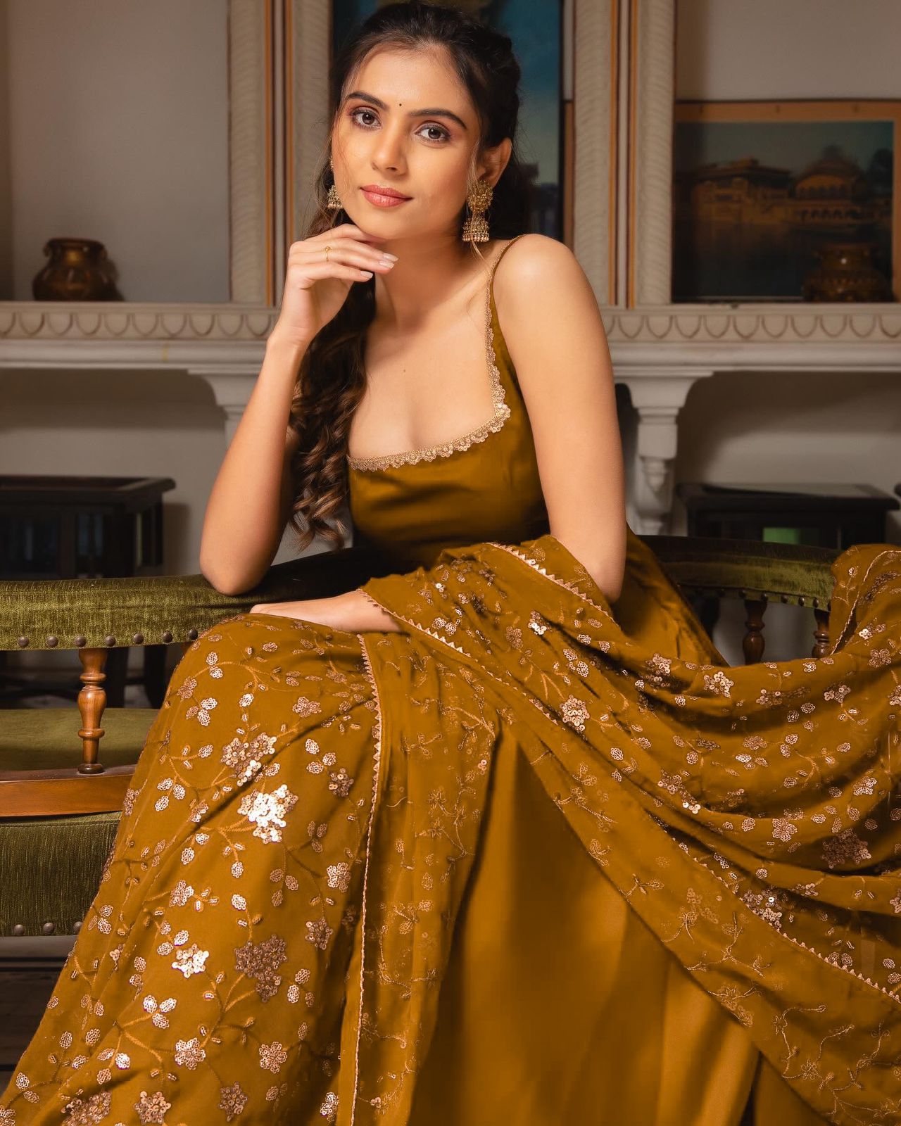 Presenting Yellow Color Plain Georgette Gown