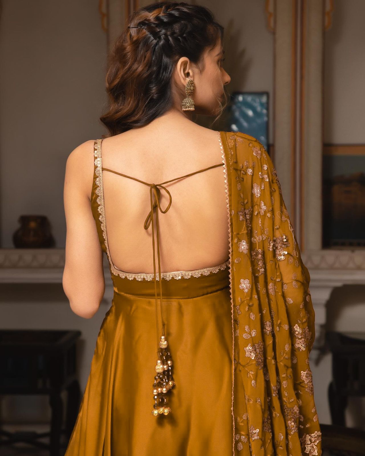 Presenting Yellow Color Plain Georgette Gown