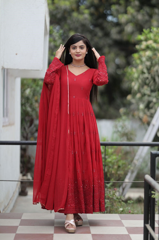 Maroon Color Georgette Fabric Anarkali Suit Set
