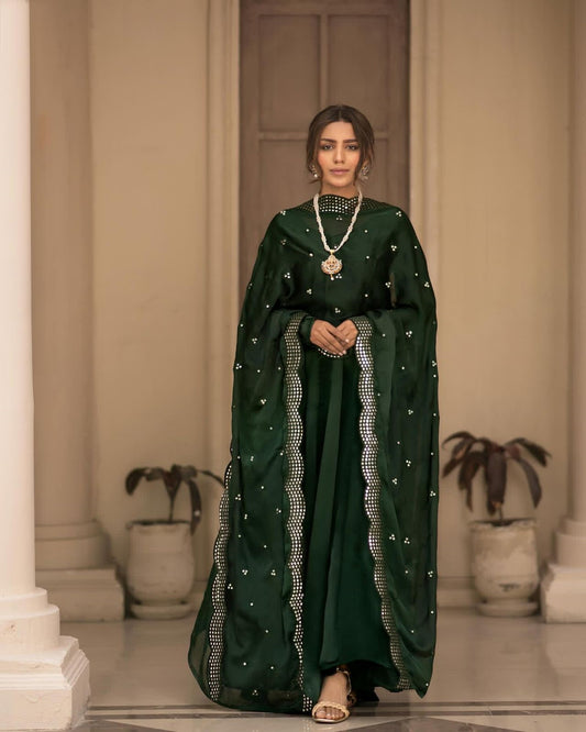 Glorious Green Color Embroidered Gown Suit Set TD-6010