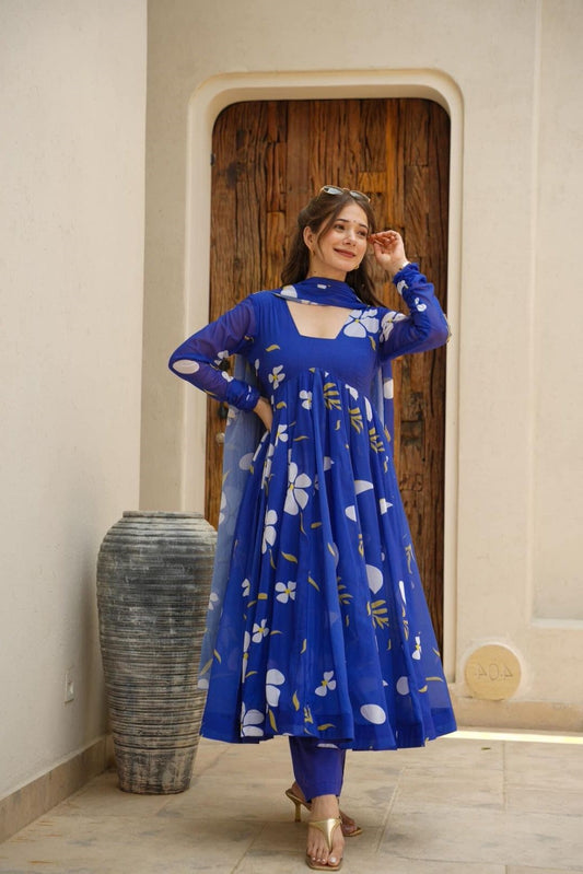 Classy Blue Color Digital Print Anarkali Suit Set TD-6011