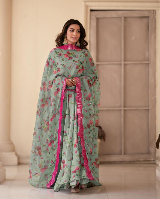 Glimmering Sinon Fabric Full Sleeves Gown Suit TD-6012