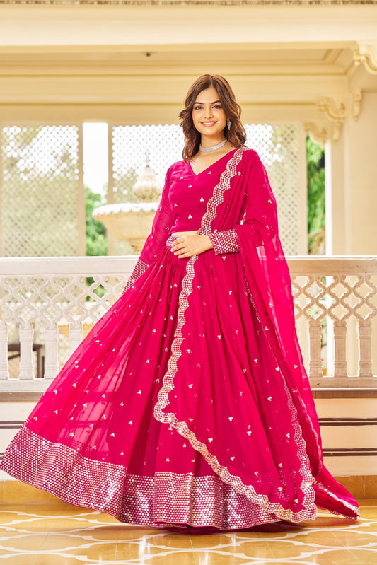 Beautiful Georgette Pink, Purple And Red Color Lehenga Choli