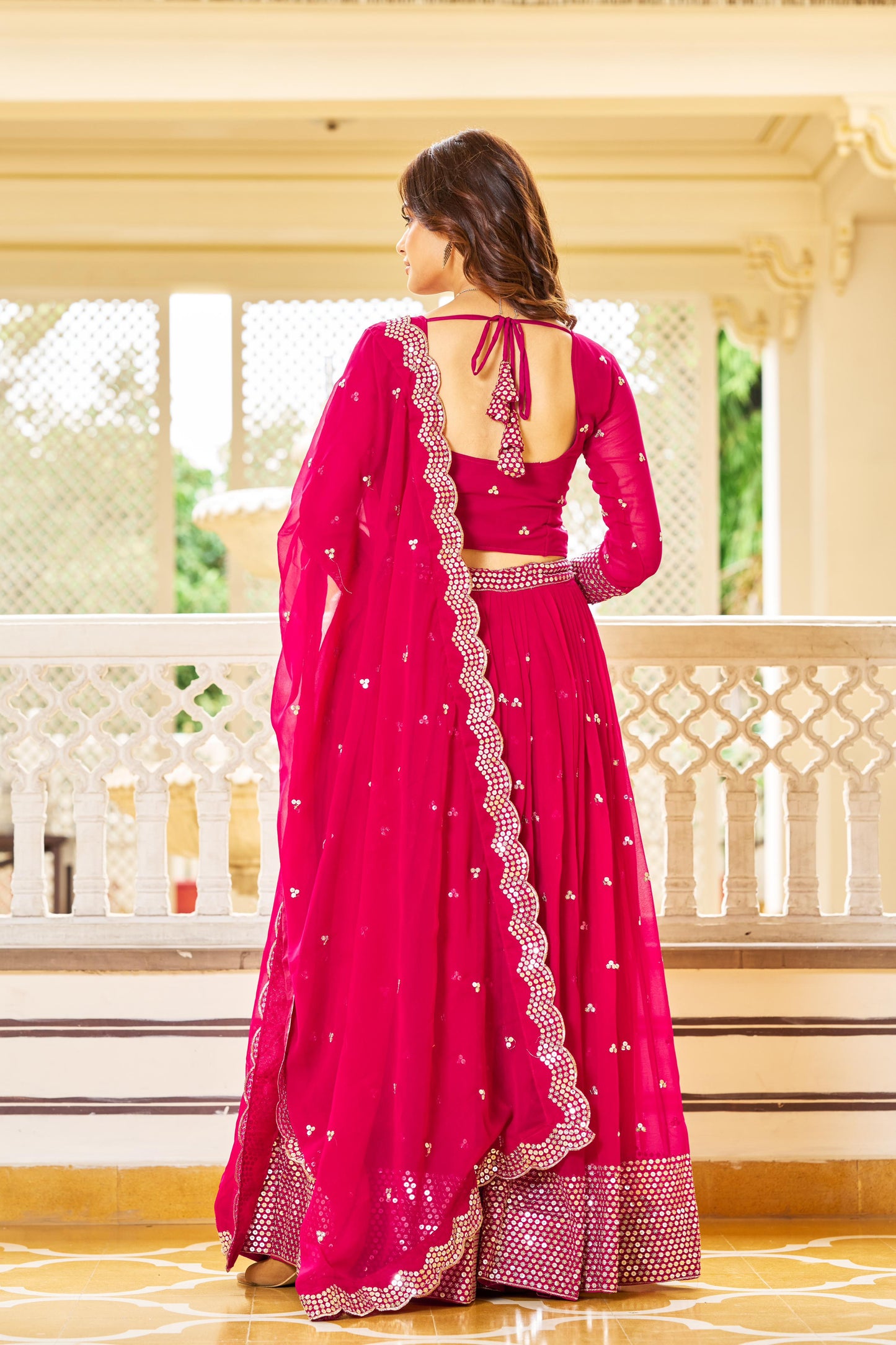 Beautiful Georgette Pink, Purple And Red Color Lehenga Choli