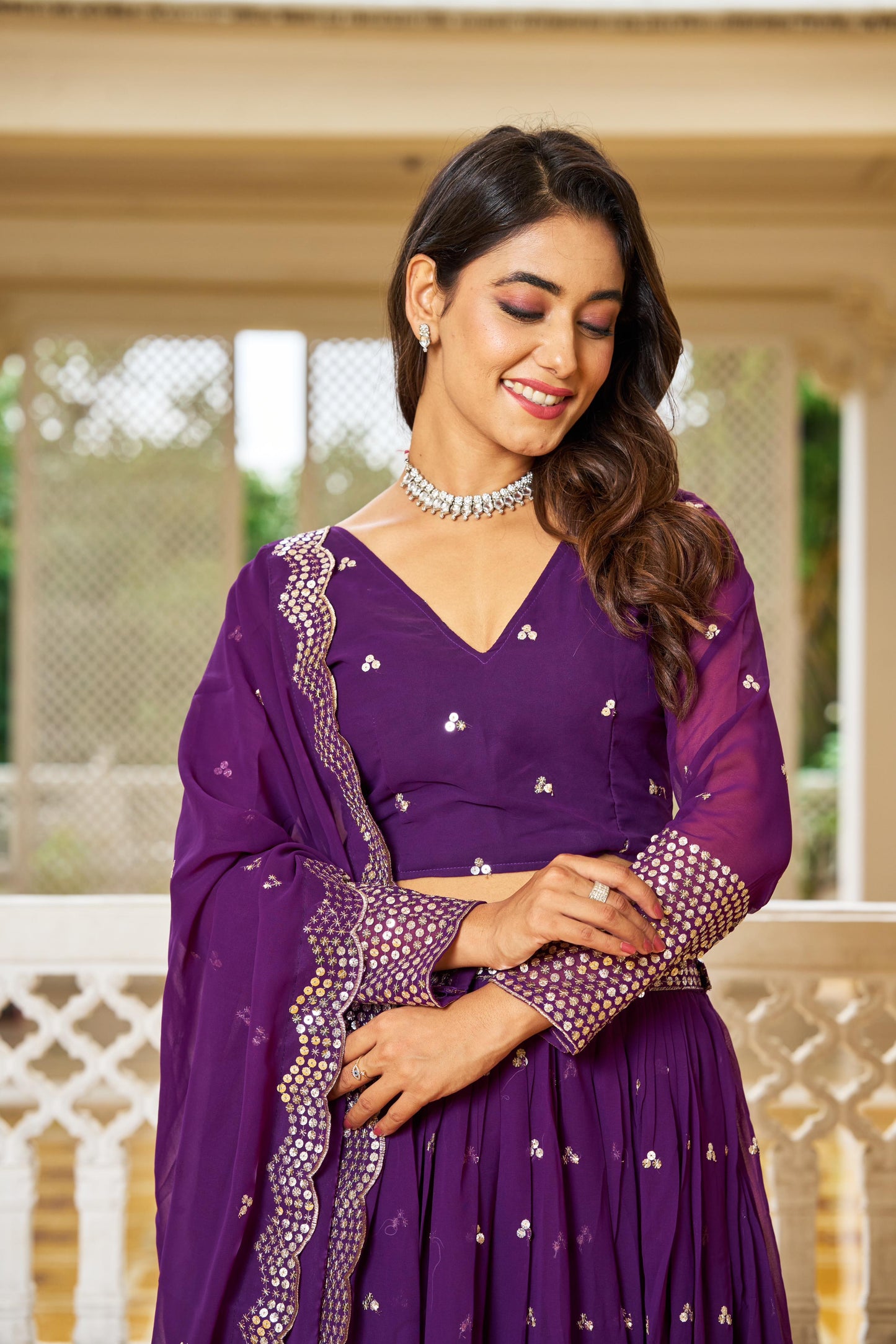 Beautiful Georgette Pink, Purple And Red Color Lehenga Choli