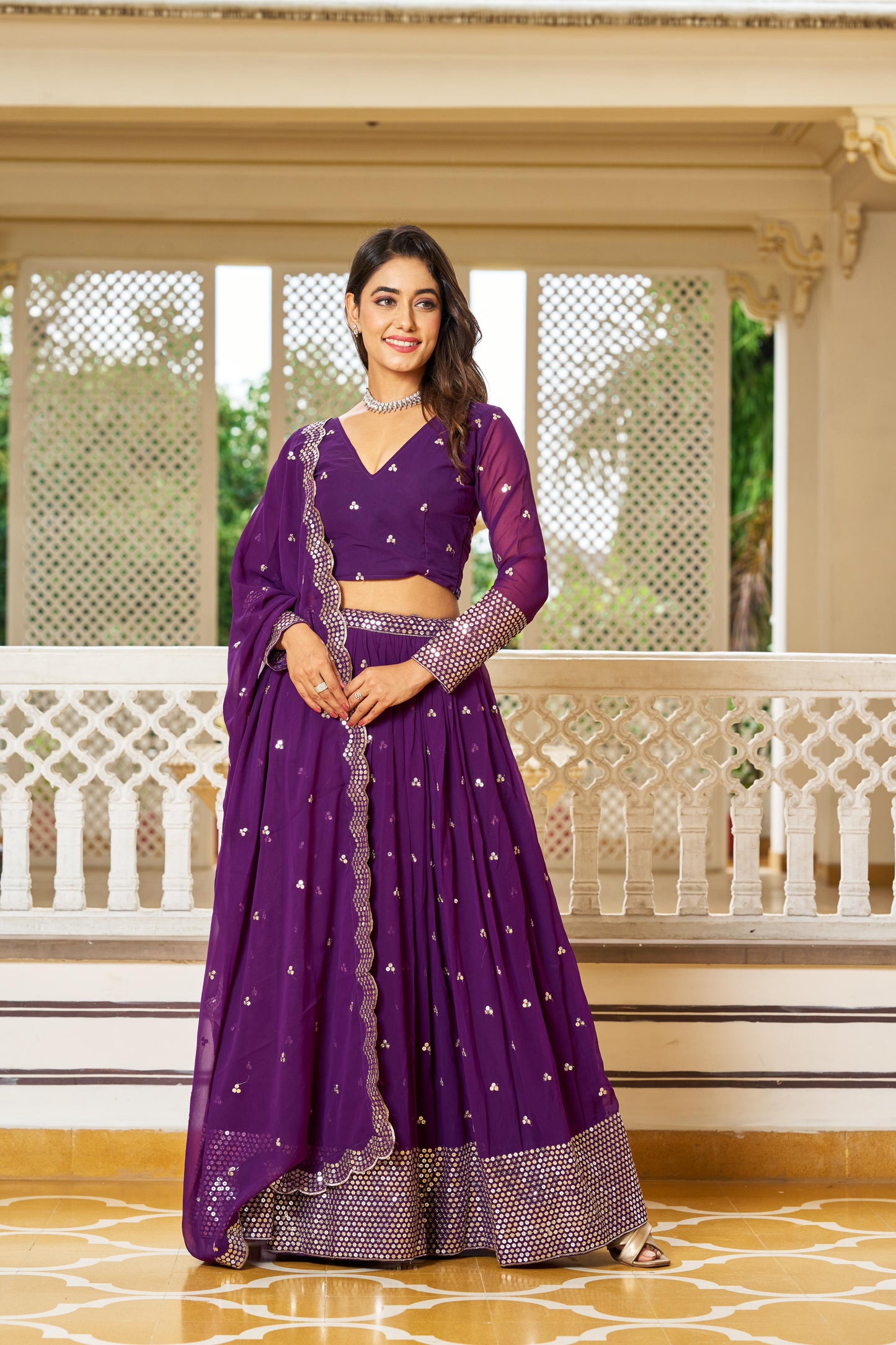 Beautiful Georgette Pink, Purple And Red Color Lehenga Choli