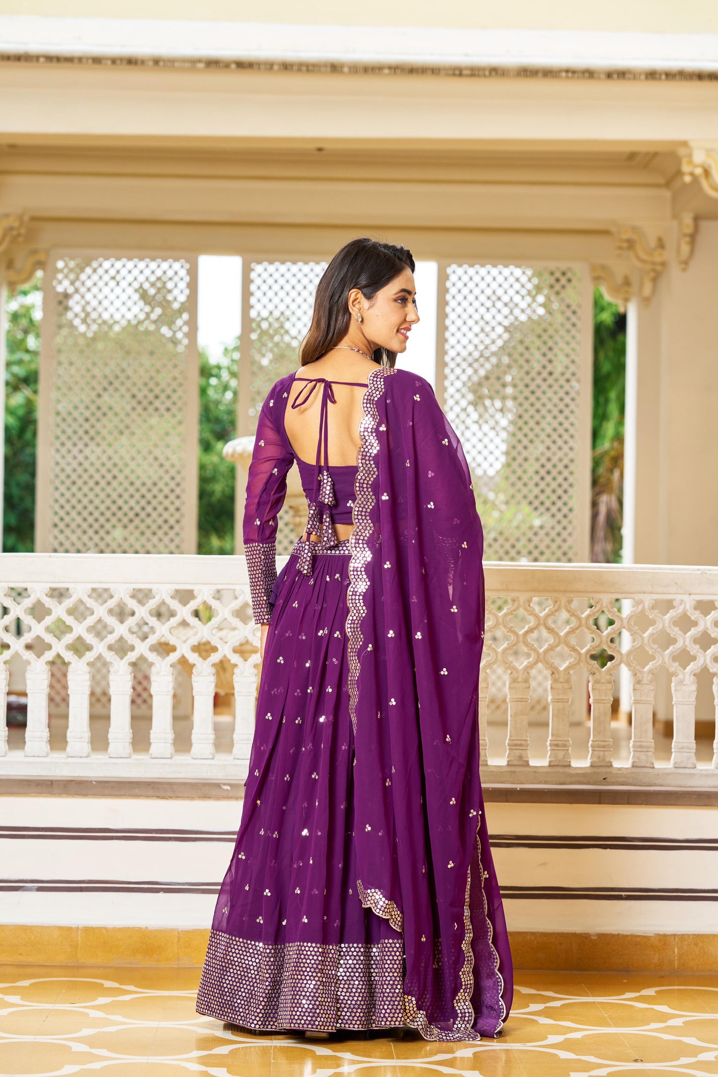 Beautiful Georgette Pink, Purple And Red Color Lehenga Choli