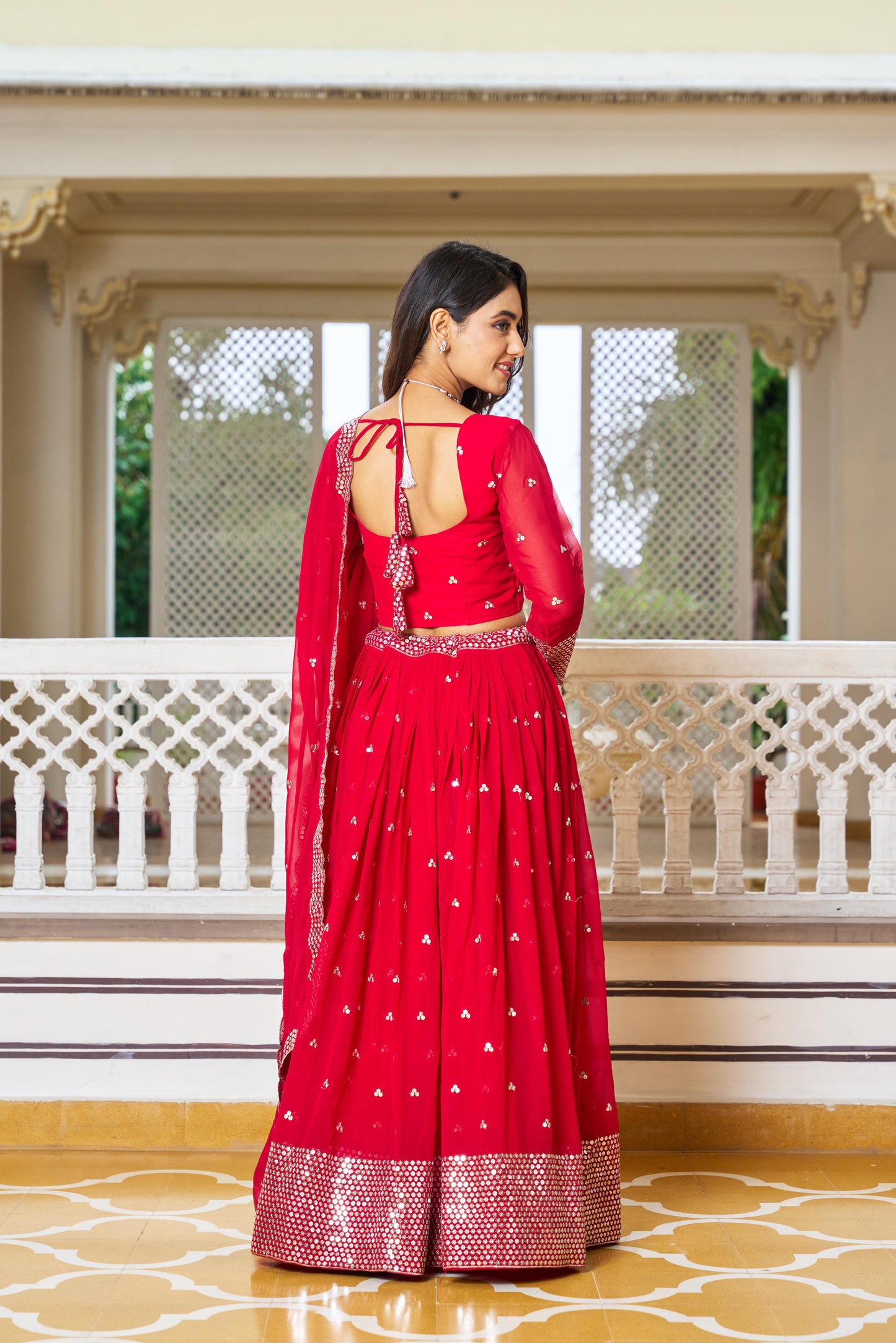 Beautiful Georgette Pink, Purple And Red Color Lehenga Choli