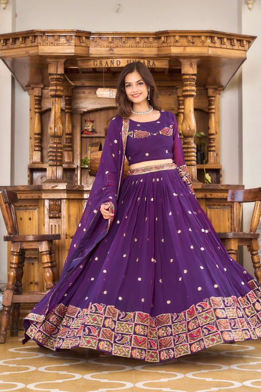 Stunning Georgette Purple And Pink Color Lehenga Choli