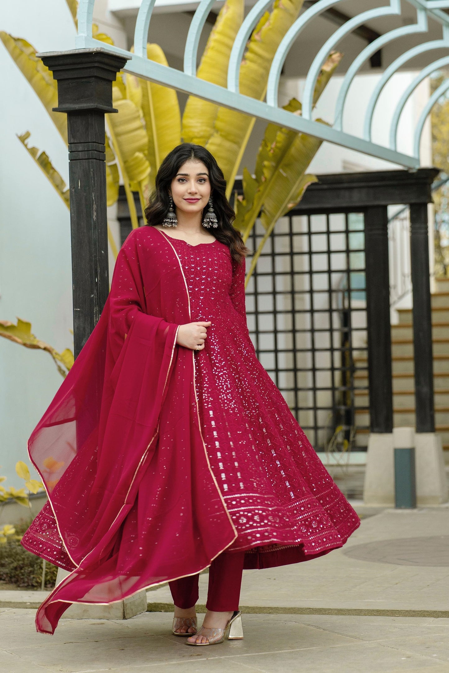 Captivating Georgette Maroon Color Anarkali Suit Set TD-6013