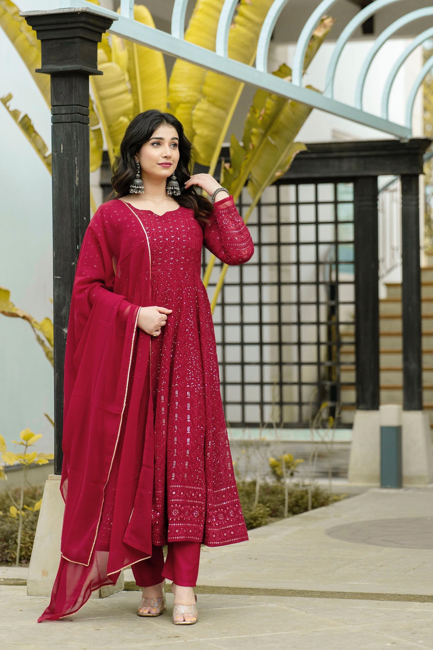 Captivating Georgette Maroon Color Anarkali Suit Set TD-6013
