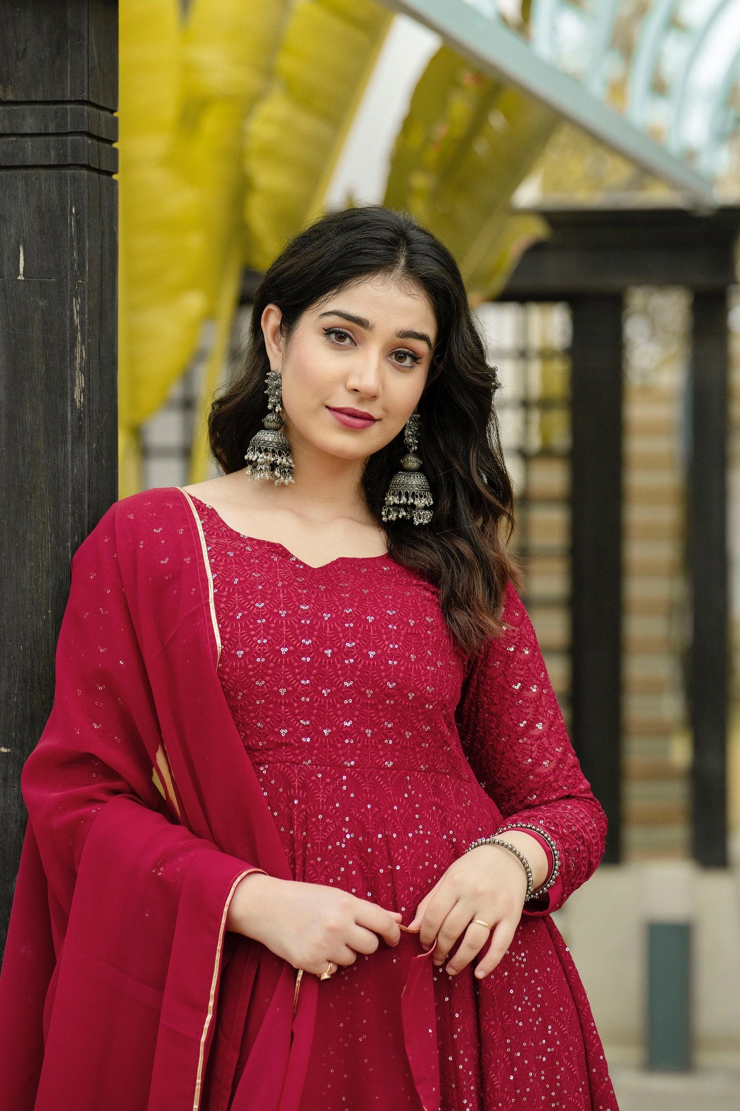 Captivating Georgette Maroon Color Anarkali Suit Set TD-6013