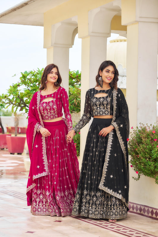 Adorable Georgette Pink & Black Color Lehenga Choli