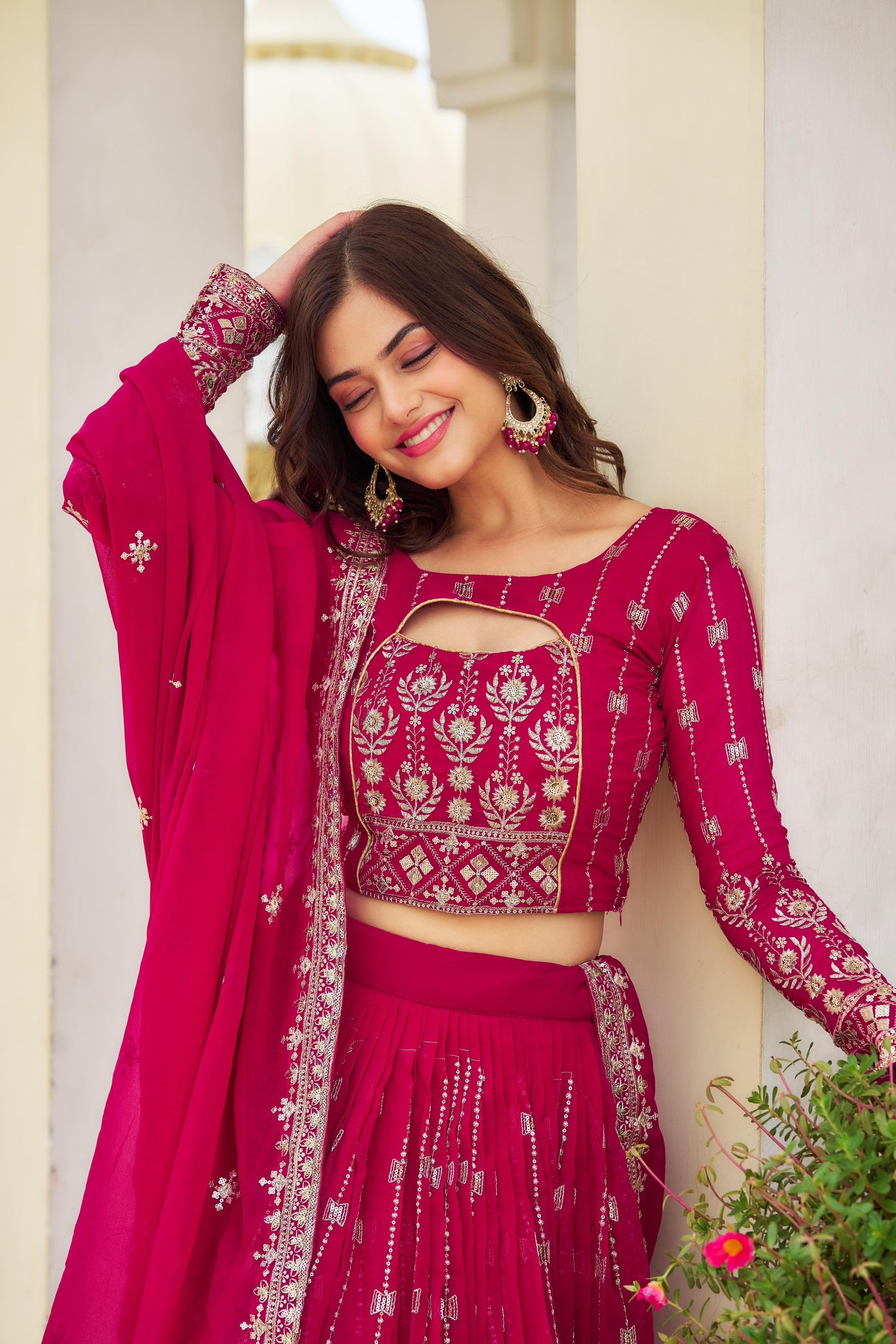 Adorable Georgette Pink & Black Color Lehenga Choli