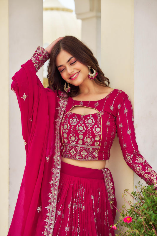 Adorable Georgette Pink & Black Color Lehenga Choli