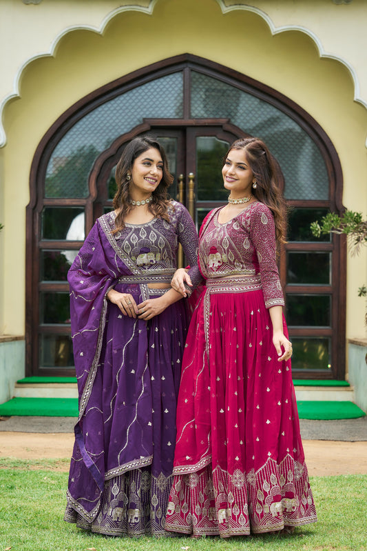 Stunning Sequence Work Pink & Purple Color Lehenga Choli