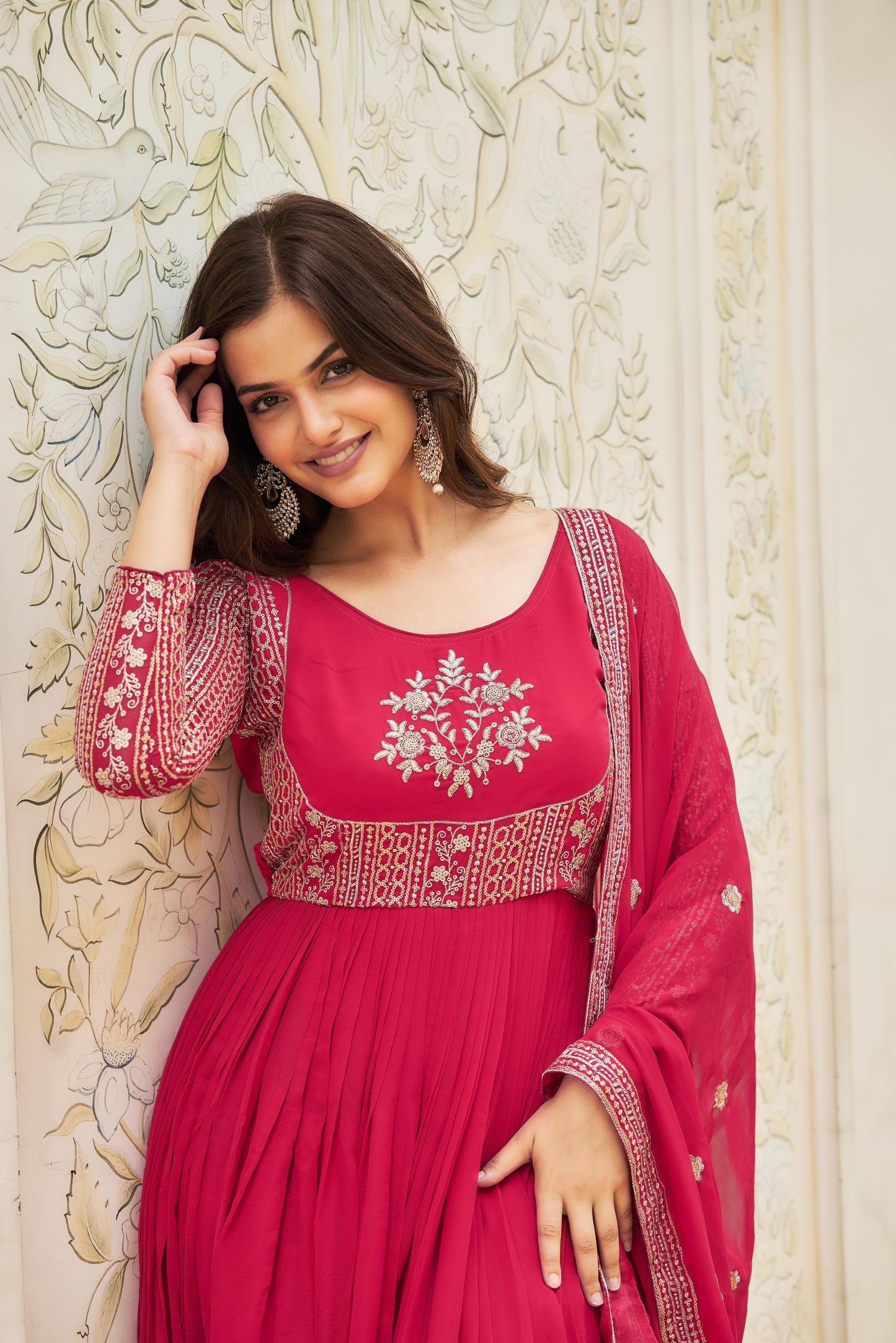 Wonderful Sequence Pink & Mehndi Color Heavy Gown