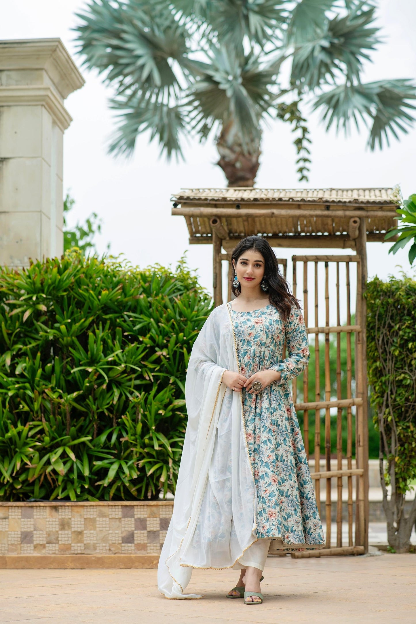 Designer Pure Maslin Fabric Readymade Gown Pant And Dupatta Suit Set